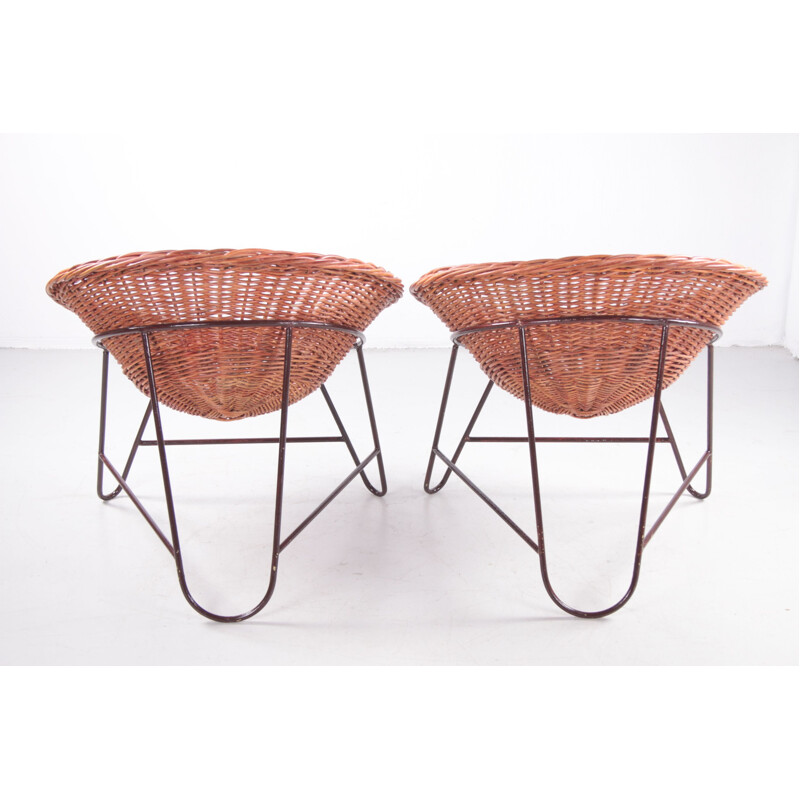 Pair of vintage wicker chairs by Mathieu Matégot, France 1950s