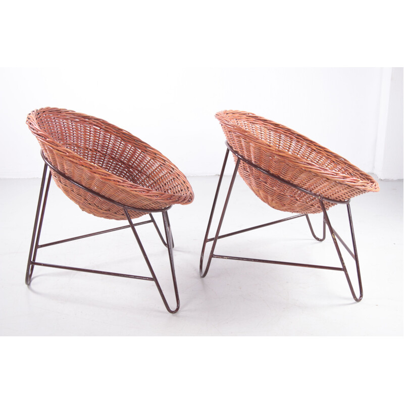 Pair of vintage wicker chairs by Mathieu Matégot, France 1950s