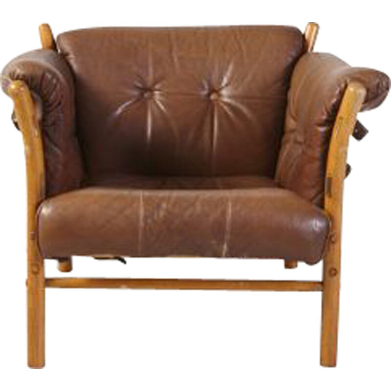 fauteuil vintage Ilona - cuir brun