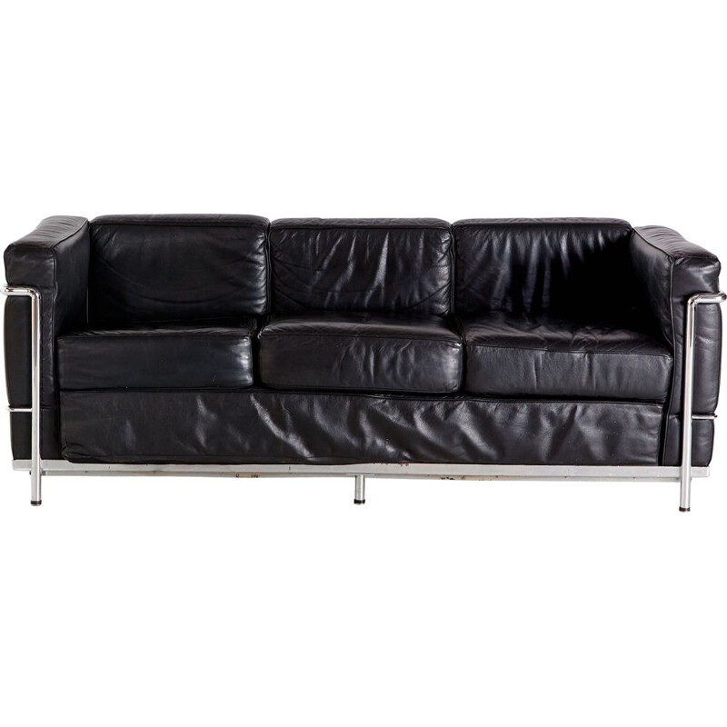 Vintage three-seater leather sofa