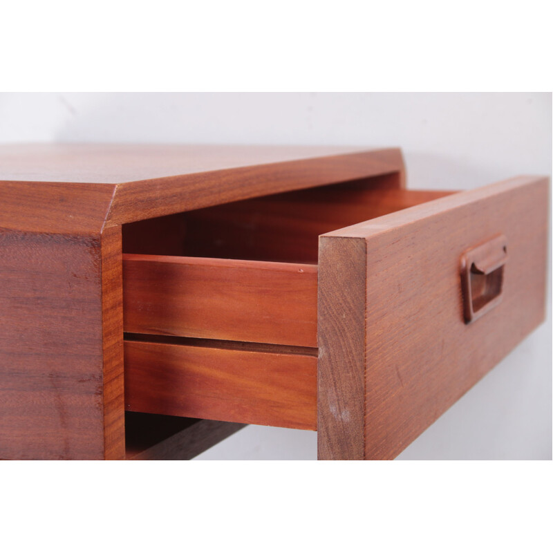 Pair of teak floating vintage night stands with drawer, Denmark 1960s