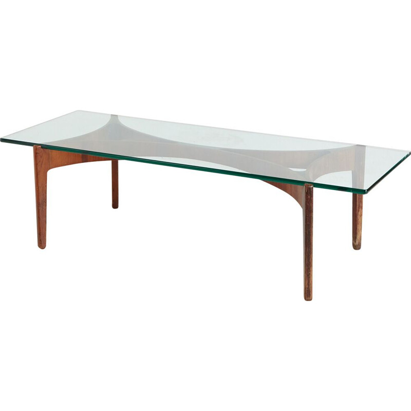 Mesa de centro vintage de palisandro y cristal de Sven Ellekaer para Christian Linneberg Mobelfabrik