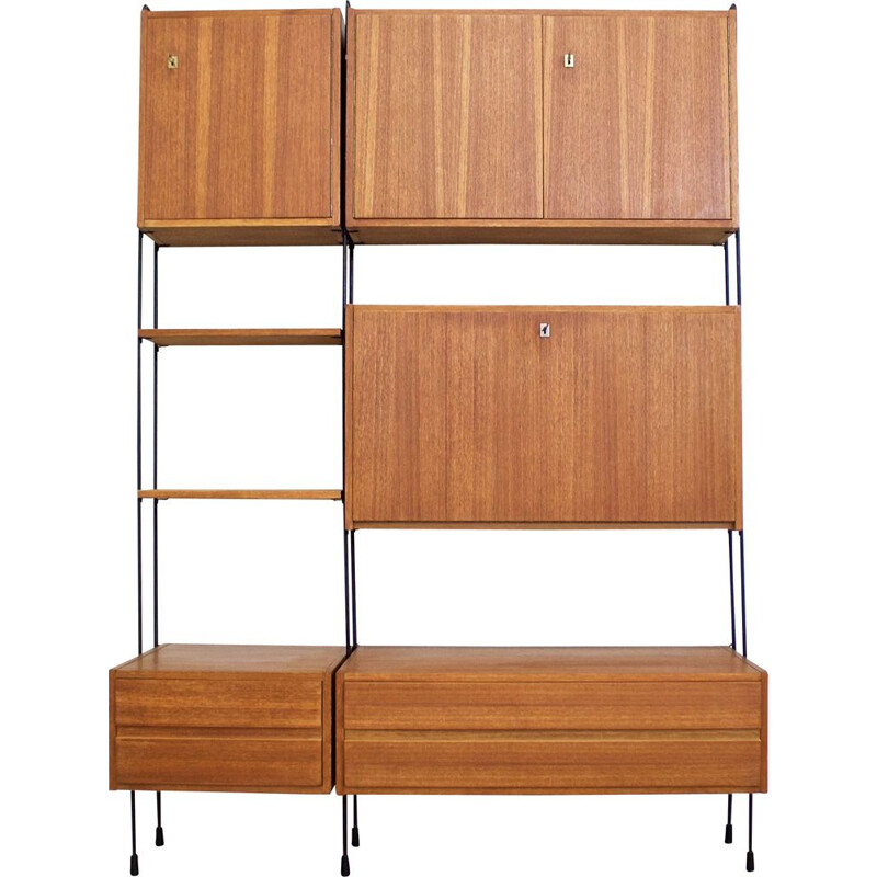 Mid century teak 7 pieces shelving unit by Hilker for Omnia, Germany 1960s