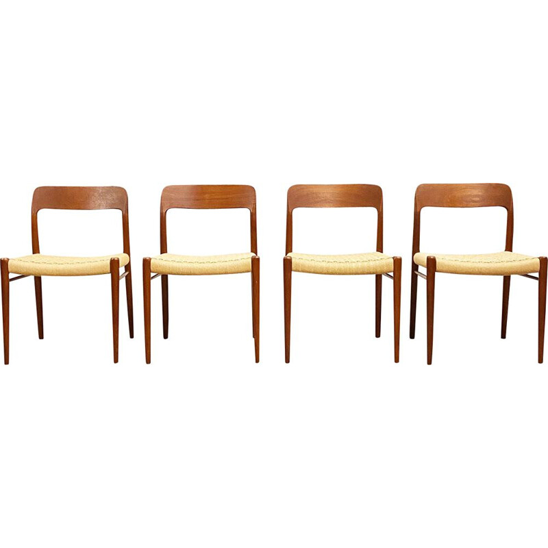 Set of 4 vintage model 75 teak dining chairs by Niels O. Møller for J.L. Moller, Denmark 1950s