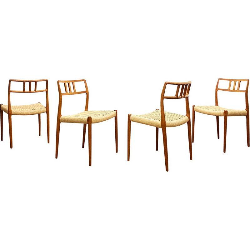 Set of 4 mid century teak model 79 dining chairs by Niels O. Møller for J.L. Moller, Denmark 1950s