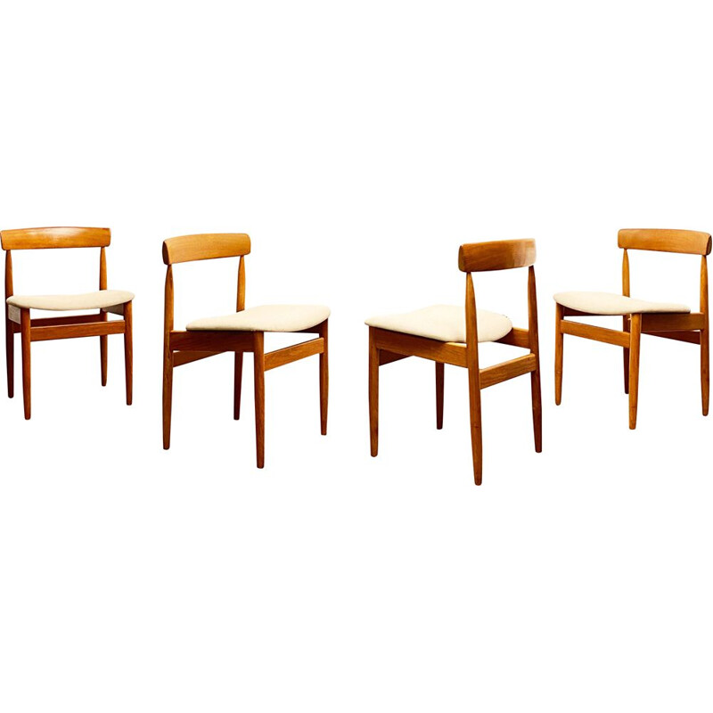 Set of 4 mid sentury teak and woolen upholstery dining chairs by Farö Stolefabrik, Denmark 1950s