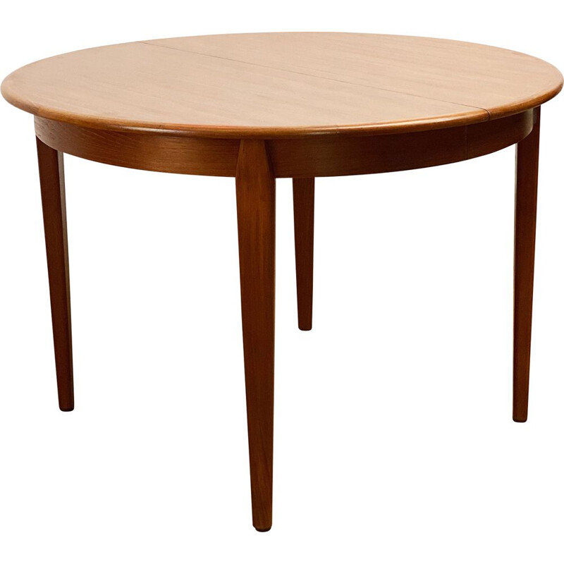 Round mid century teak extendable dining table by Sighs and Sons, Denmark 1960s