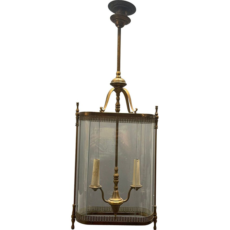 Vintage glazen en bronzen hanglamp, 1930