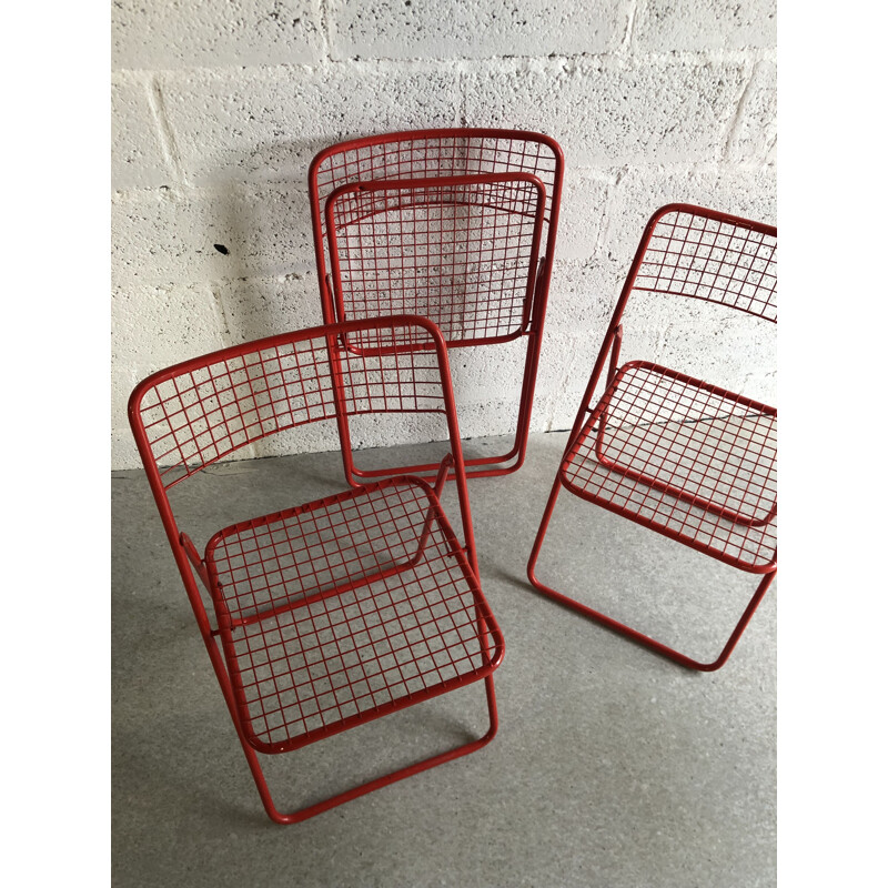 Set of 3 vintage steel folding chairs by Niels Gammelgaard for Ikea, 1970