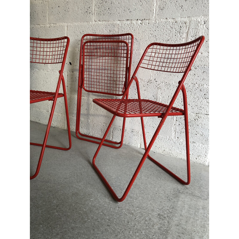 Set of 3 vintage steel folding chairs by Niels Gammelgaard for Ikea, 1970