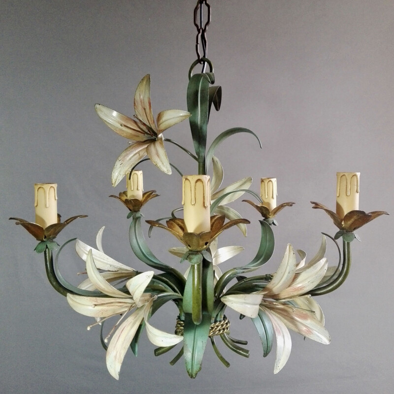 Vintage Tole chandelier with five lights, Italy, 1960s