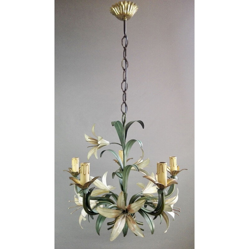 Vintage Tole chandelier with five lights, Italy, 1960s
