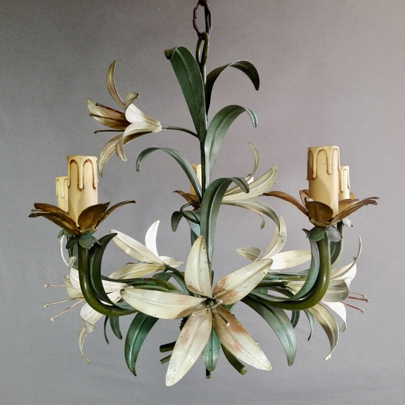 Vintage Tole chandelier with five lights, Italy, 1960s