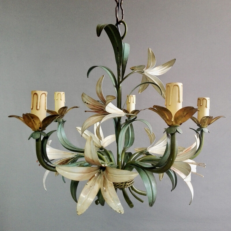 Vintage Tole chandelier with five lights, Italy, 1960s