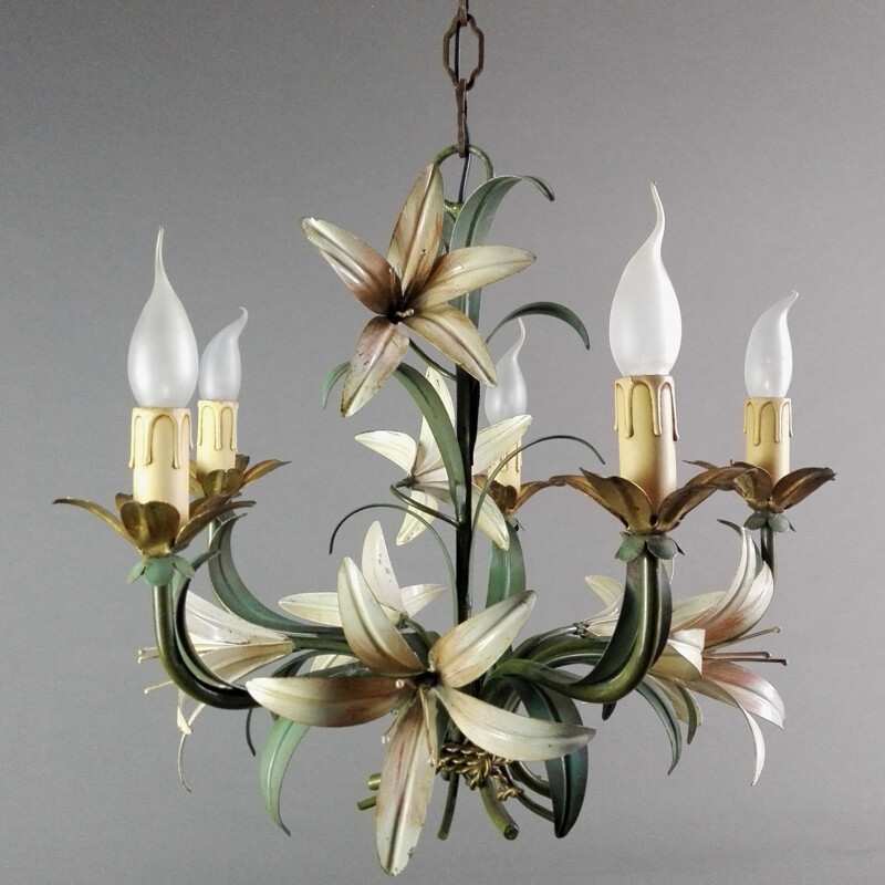 Vintage Tole chandelier with five lights, Italy, 1960s