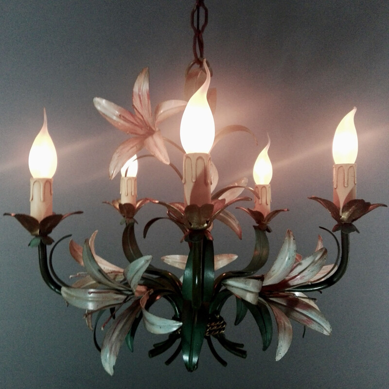 Vintage Tole chandelier with five lights, Italy, 1960s