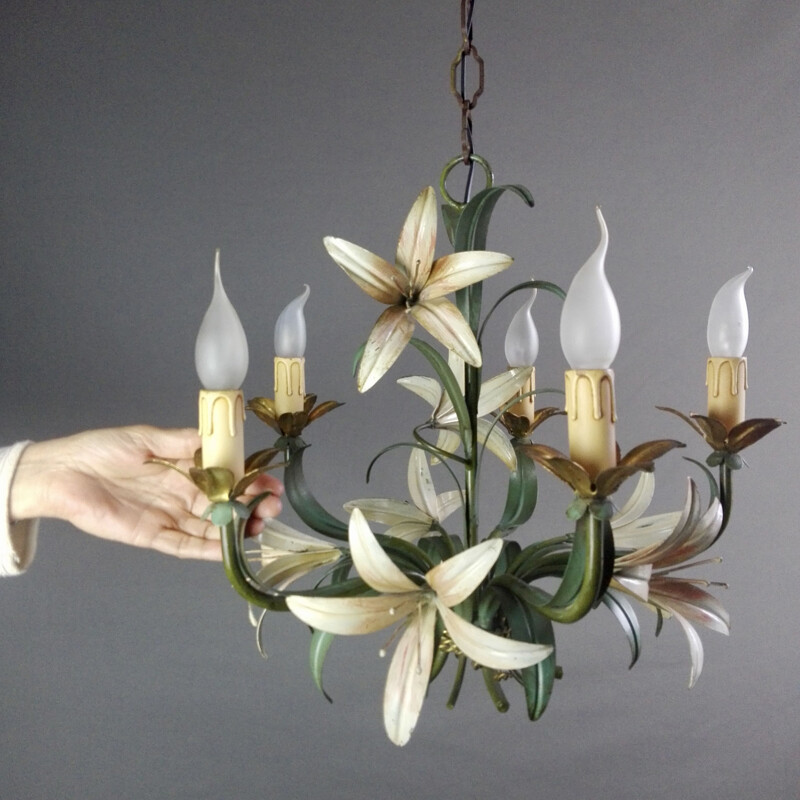 Vintage Tole chandelier with five lights, Italy, 1960s