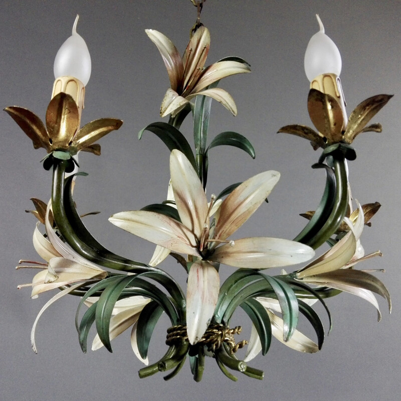 Vintage Tole chandelier with five lights, Italy, 1960s