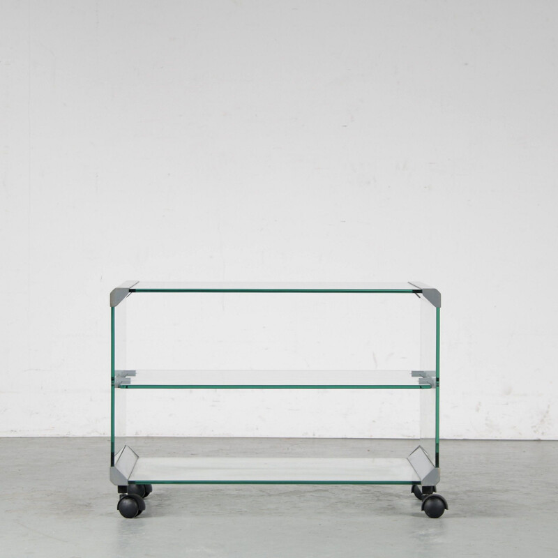 Glass vintage trolley by Gallotti & Radice, Italy 1970s