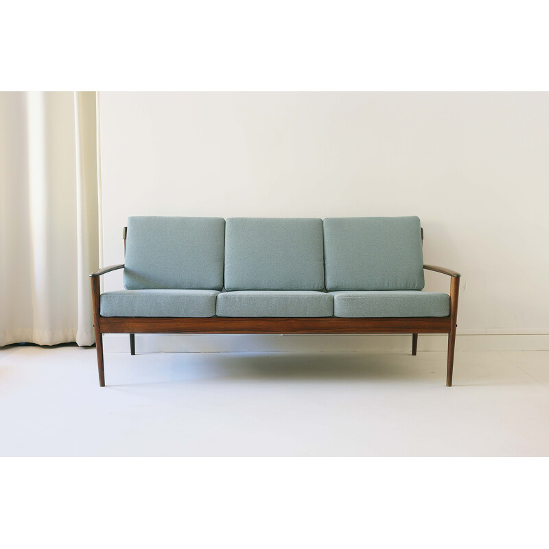 Vintage rosewood and fabric 3-seater sofa by Grete Jalk for Poul Jeppessens, Denmark 1960s