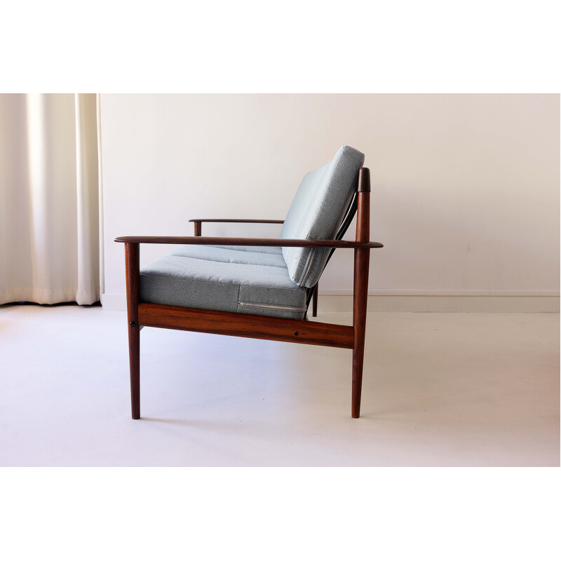 Vintage rosewood and fabric 3-seater sofa by Grete Jalk for Poul Jeppessens, Denmark 1960s