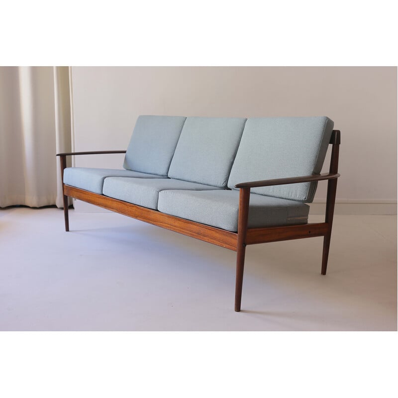 Vintage rosewood and fabric 3-seater sofa by Grete Jalk for Poul Jeppessens, Denmark 1960s