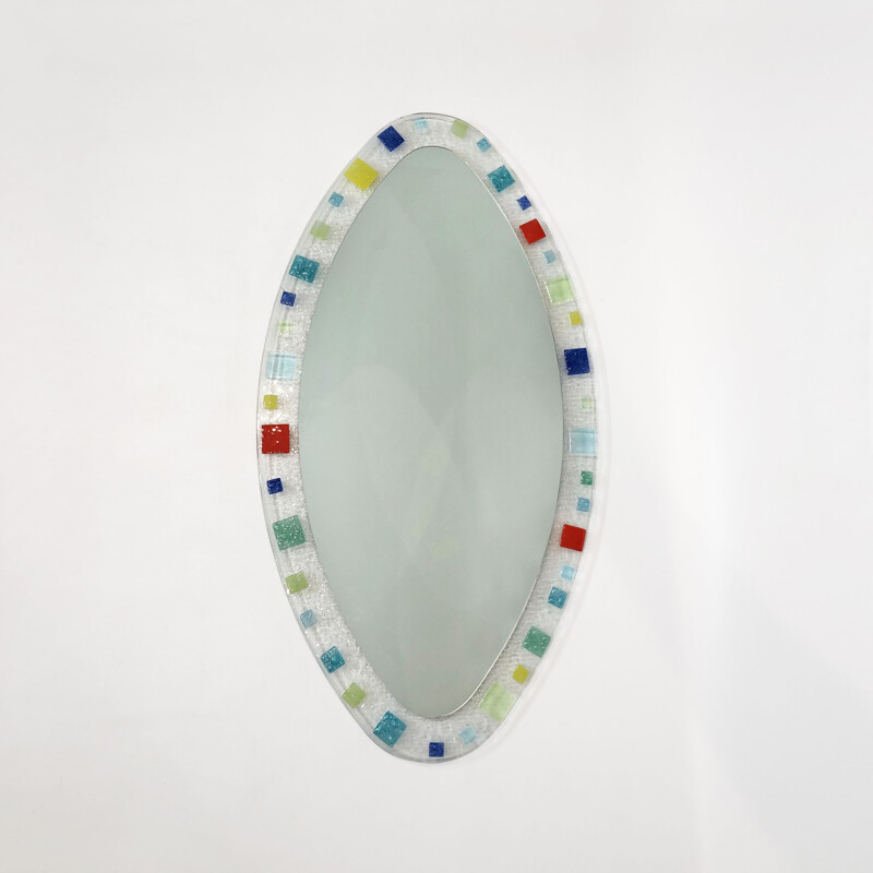 Miroir vintage ovale en verre de Murano italien de Barovier & Toso, 1970