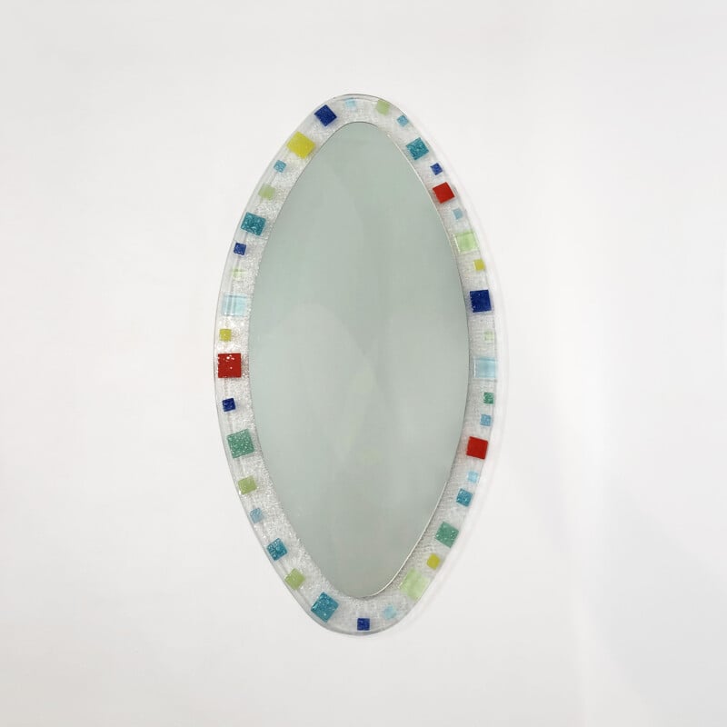 Specchio ovale vintage in vetro di Murano italiano di Barovier