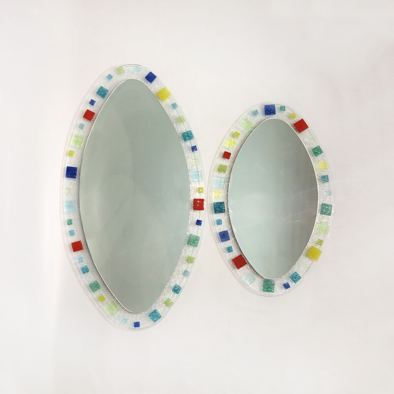 Specchio ovale vintage in vetro di Murano italiano di Barovier