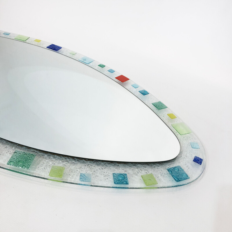 Espelho oval vintage em vidro italiano Murano por Barovier