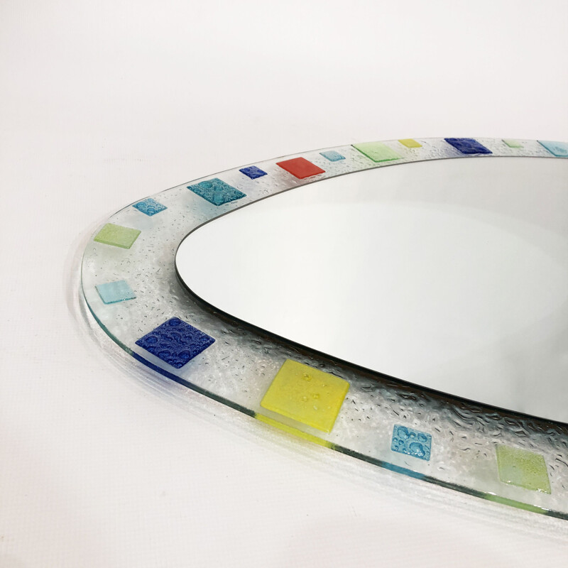 Espelho oval vintage em vidro italiano Murano por Barovier