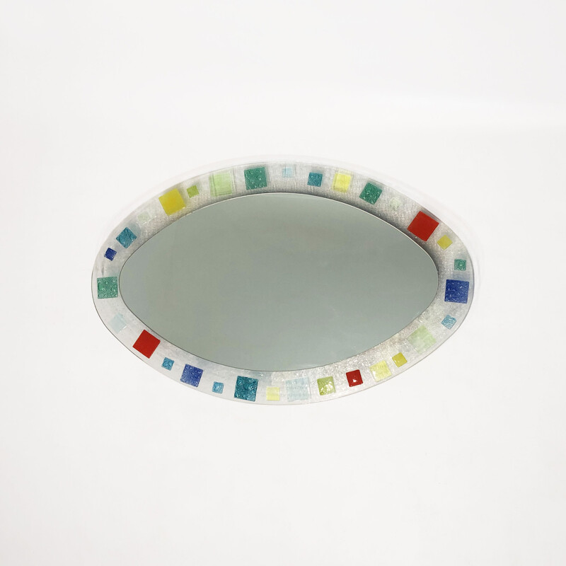 Vintage oval glass mirror by Barovier and Toso, Italy 1970