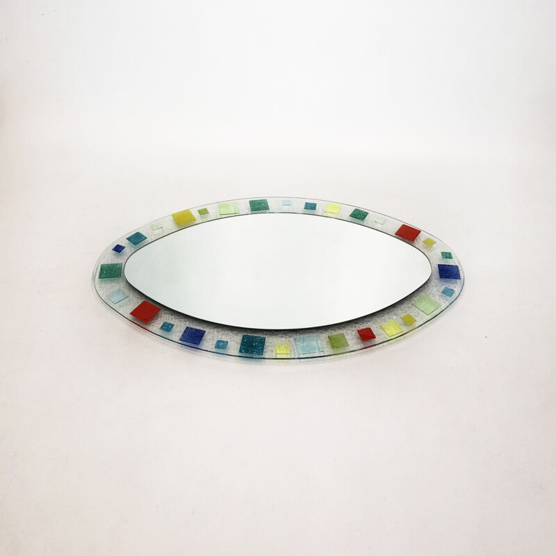 Espejo oval vintage de cristal de Barovier y Toso, Italia 1970