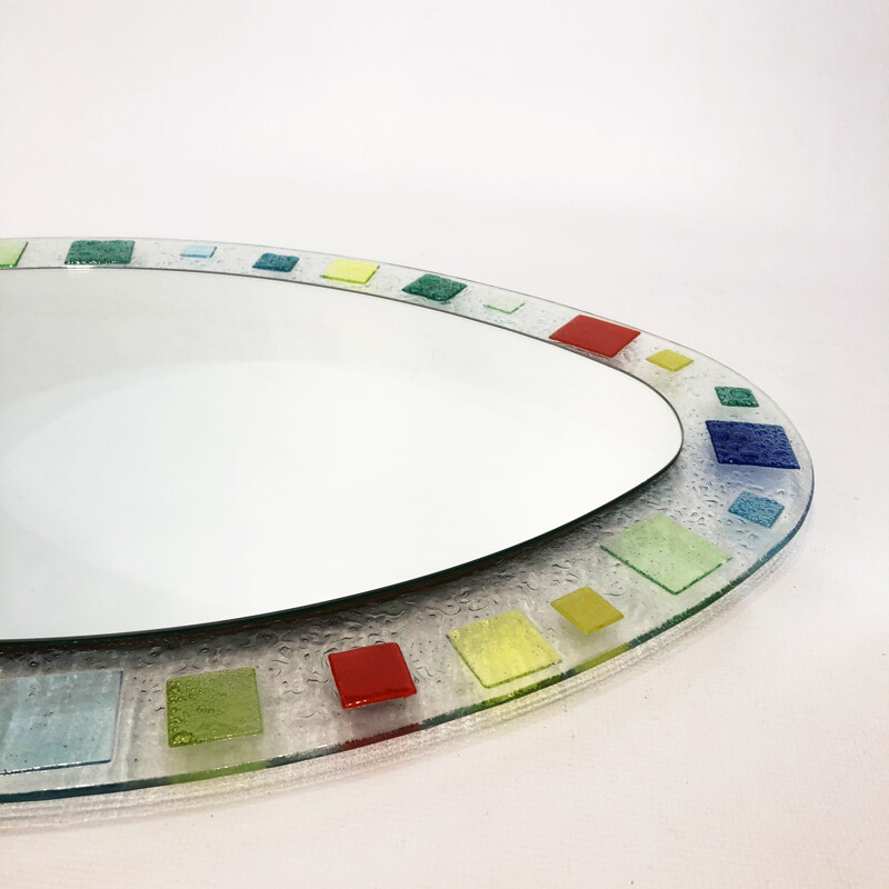 Vintage oval glass mirror by Barovier and Toso, Italy 1970