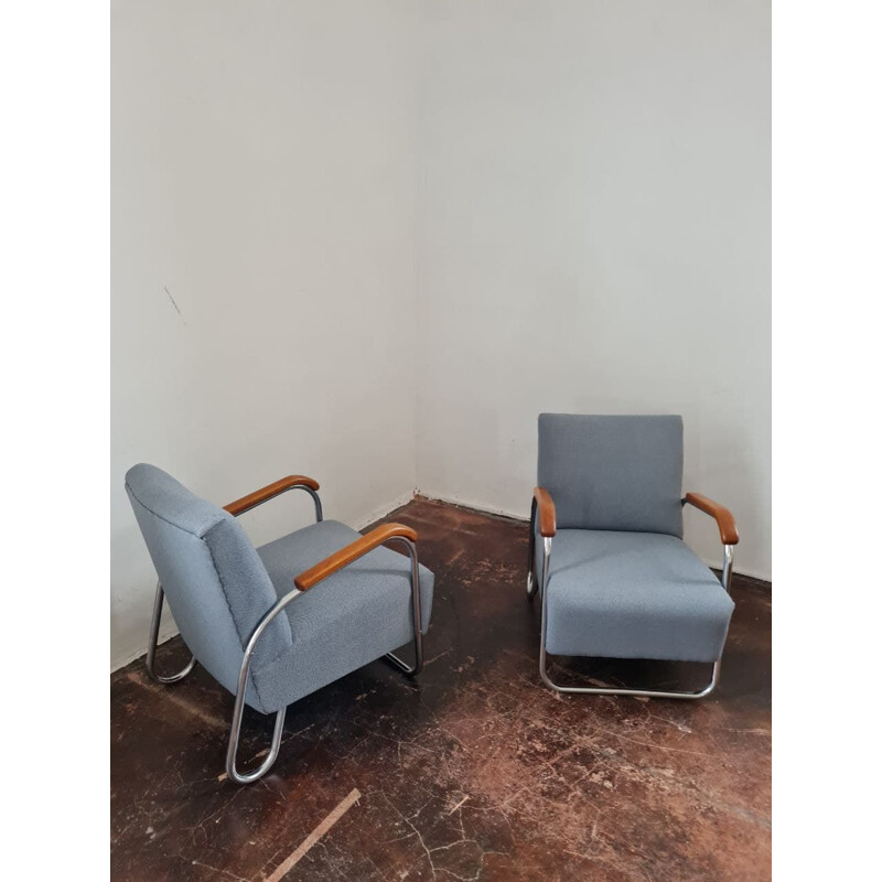 Pair of Bauhaus style vintage armchairs by Robert Slezak, 1940s