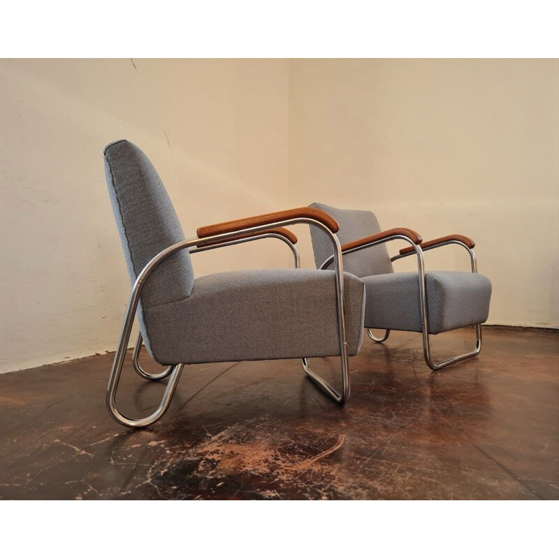 Pair of Bauhaus style vintage armchairs by Robert Slezak, 1940s