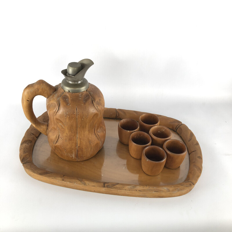 Juego de decantador, bandeja y vaso vintage de Aldo Tura para Macabo, 1950