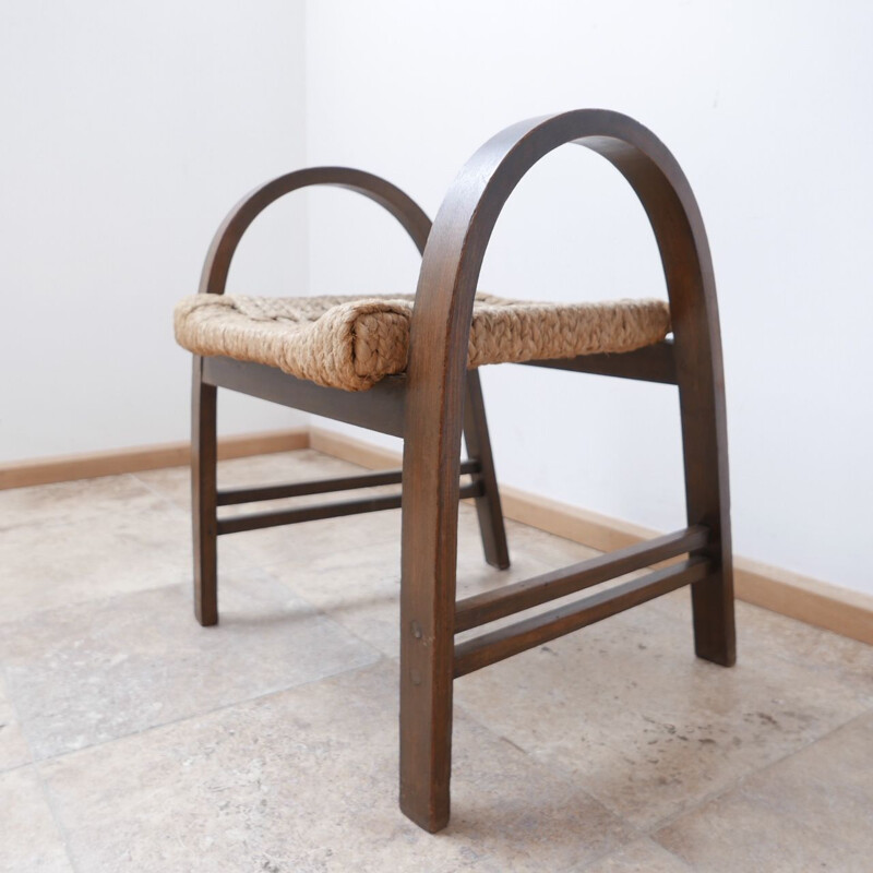 Bentwood and rope mid-century Stool by Audoux-Minet, France 1960s