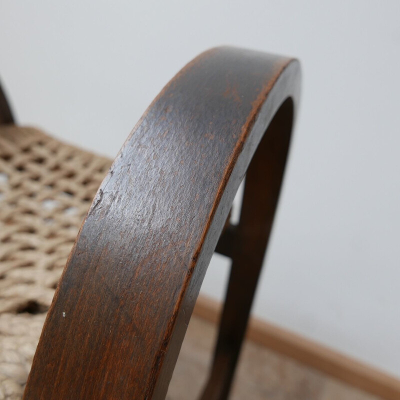 Bentwood and rope mid-century Stool by Audoux-Minet, France 1960s