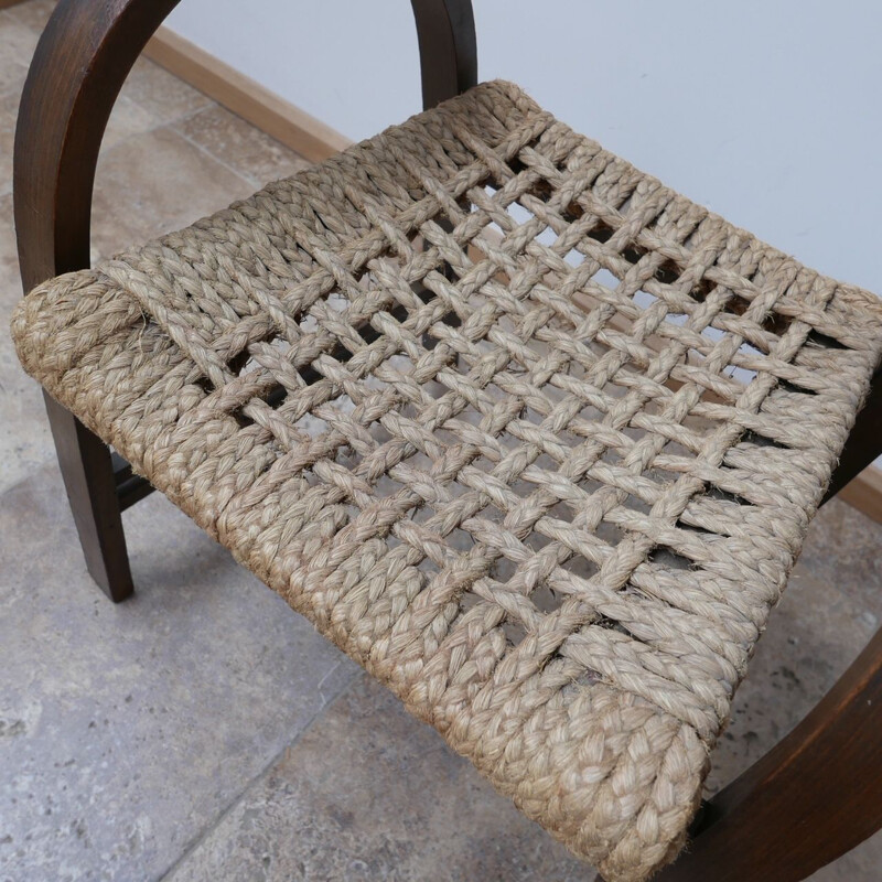 Bentwood and rope mid-century Stool by Audoux-Minet, France 1960s