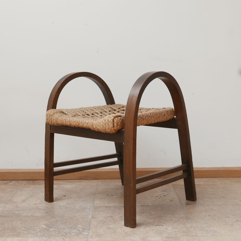 Bentwood and rope mid-century Stool by Audoux-Minet, France 1960s