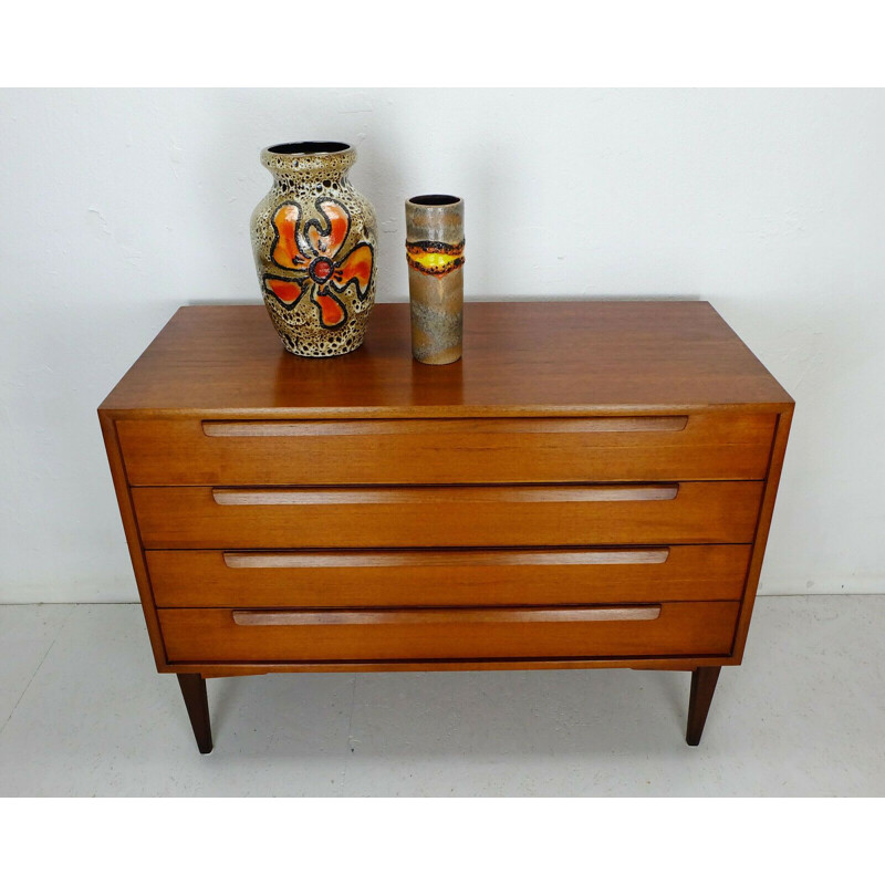 Danish modern vintage teak chest of drawers with 4 drawers, 1960s