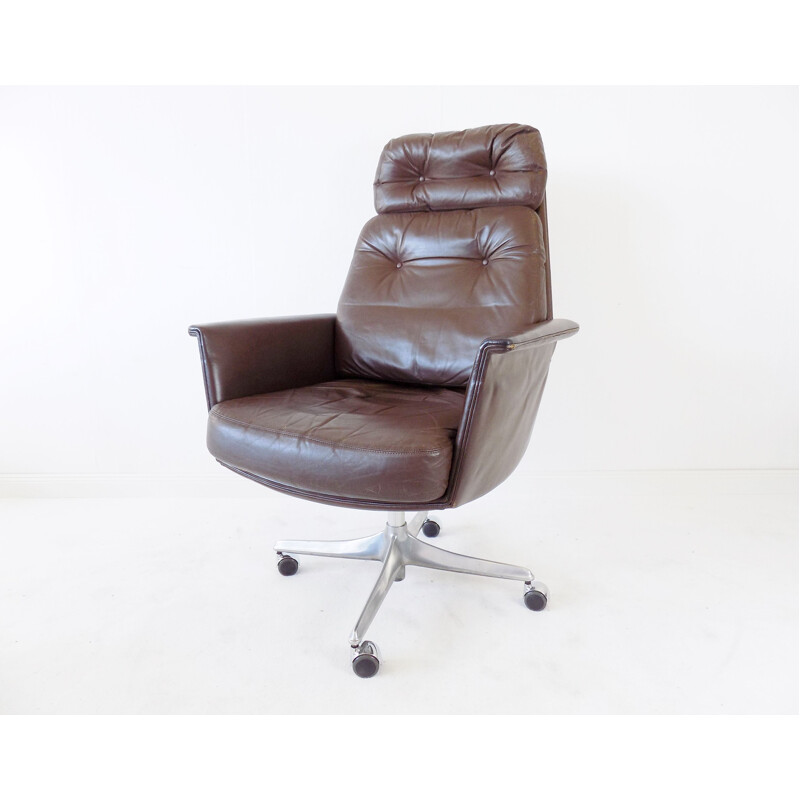 Cor Sedia brown leather vintage office armchair by Horst Brüning, 1960s
