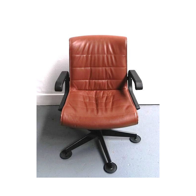 Cadeira de escritório em couro Vintage com apoios de braços da Sapper para a Knoll
