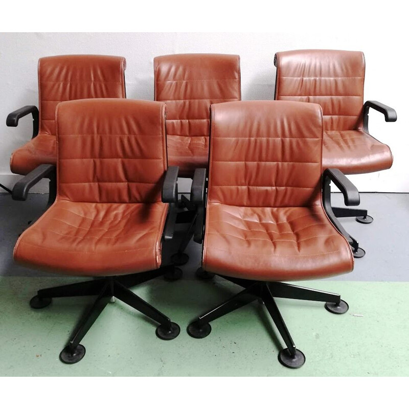 Verslaafde verbannen Leerling Vintage lederen bureaustoel met armleuningen van Sapper voor Knoll