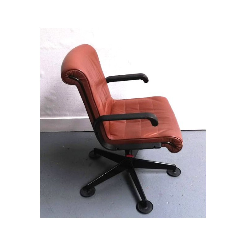 Cadeira de escritório em couro Vintage com apoios de braços da Sapper para a Knoll