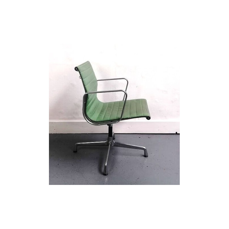 EA108 vintage armchair in leather and aluminium by Charles & Ray Eames for Vitra