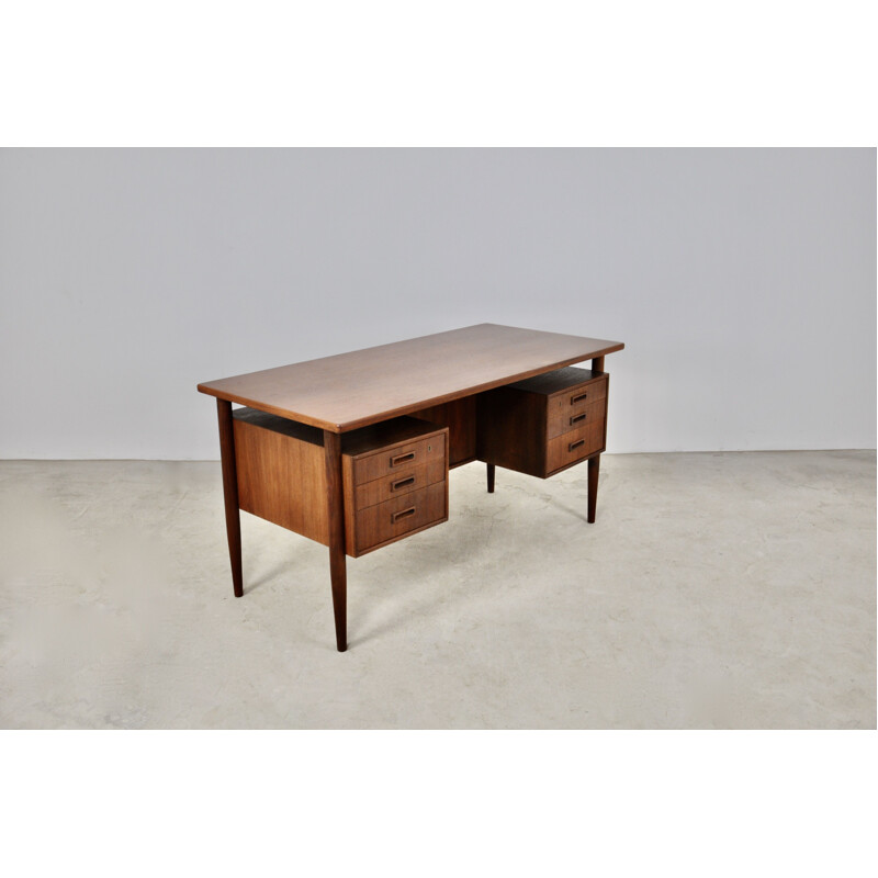 Vintage free standing teak desk by Arne Vodder, 1960s