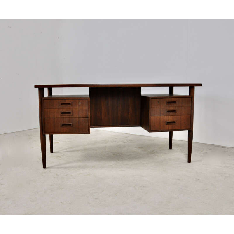 Vintage free standing teak desk by Arne Vodder, 1960s