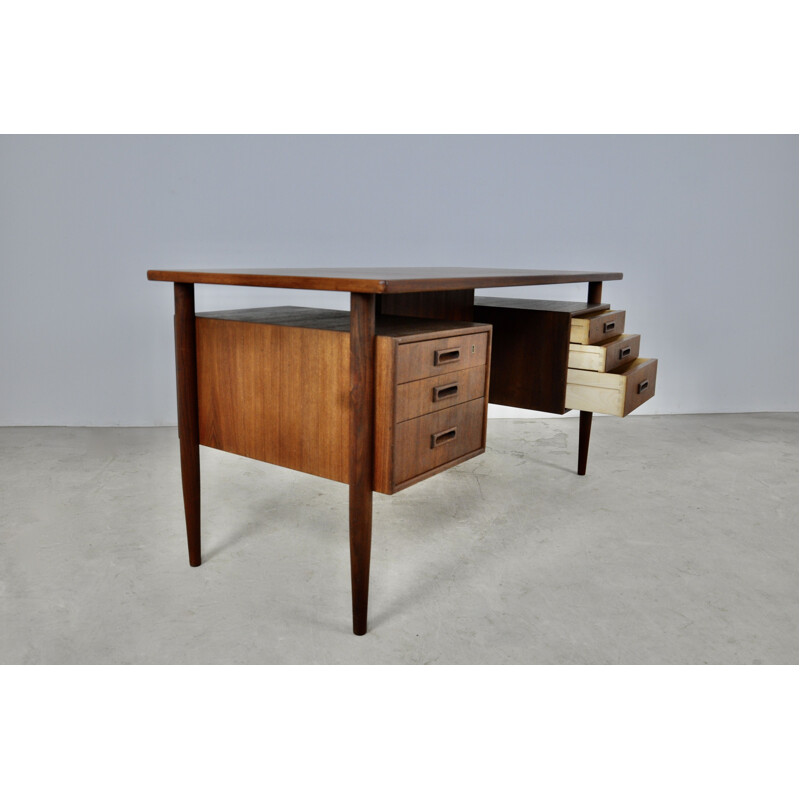 Vintage free standing teak desk by Arne Vodder, 1960s